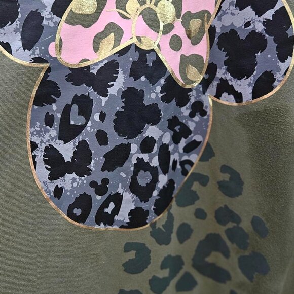 Disney SS Shirt Minnie Mouse Women's XL Cotton/Polyester Olive Green Pink Bow - Picture 4 of 16